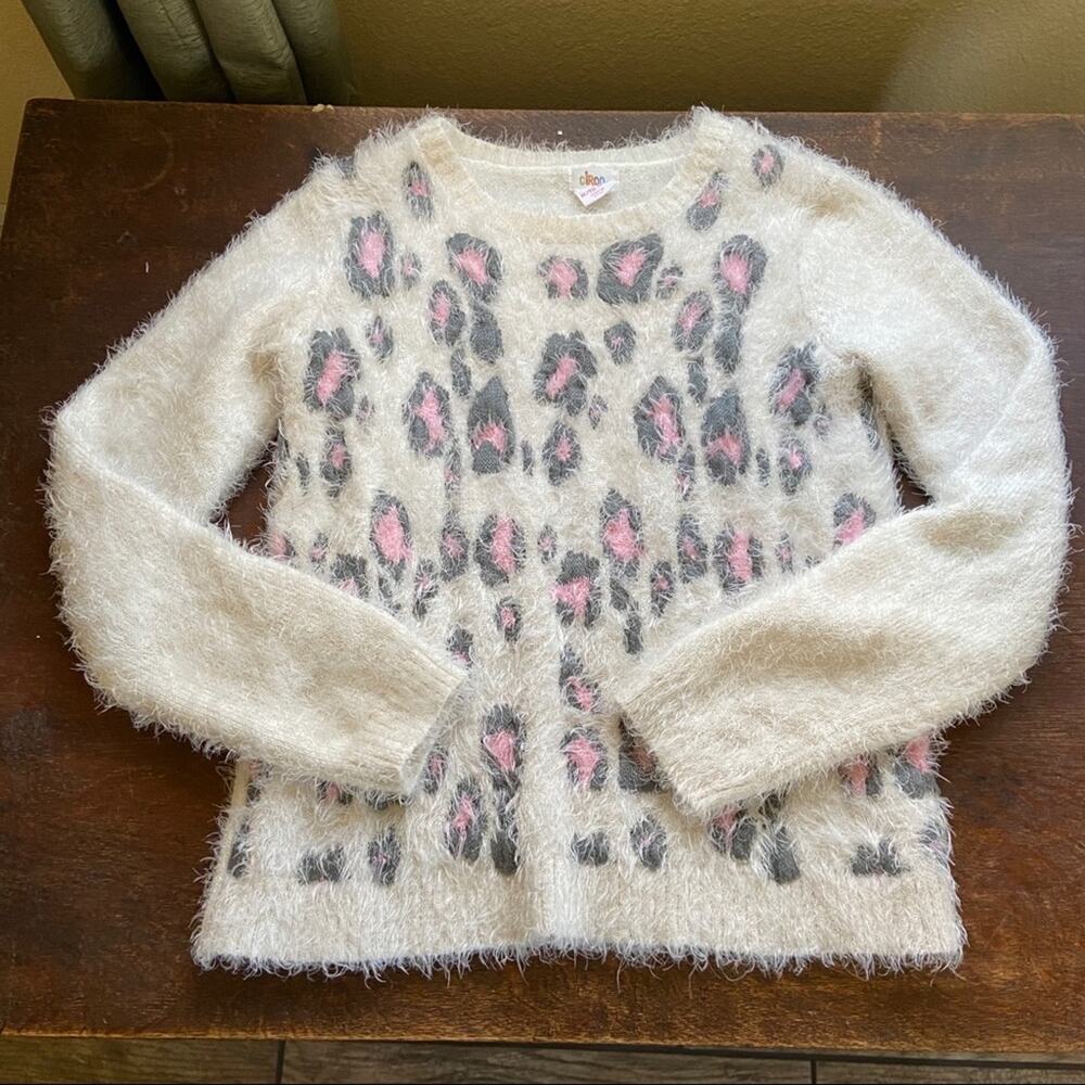 Circo XL 14-16 White & Pink Animal Print Sweater